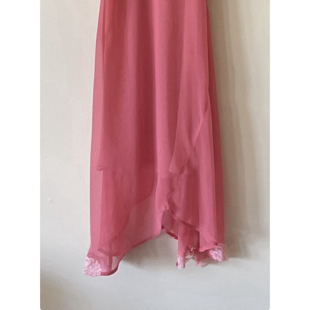 Sensara Pink Maxi Slip Dress Medium Lace Trim V Neck Spaghetti Strap Flowy Y2K - Picture 7 of 7